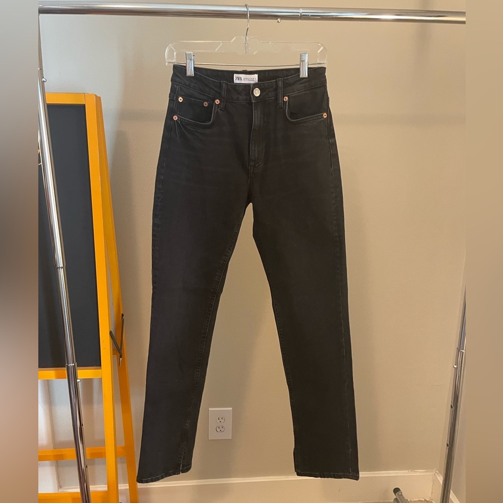 Zara denim straight leg split hem